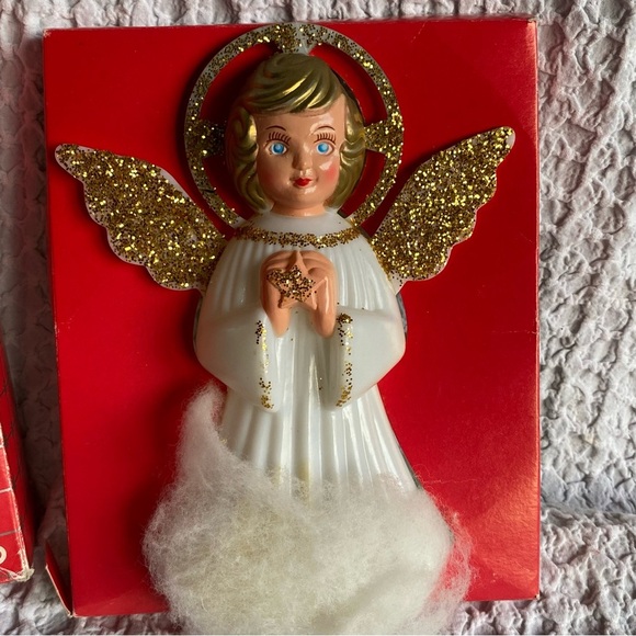 Vintage Double Glo Angel tree topper hard Plastic Glittered Angel Tree Topper - Picture 2 of 10